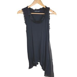 Carolina Benoit Black Ruffle Asymmetrical Sheer Overlay Mini Dress  Womens Small